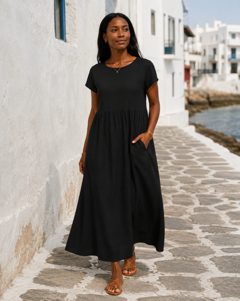 Théoline Robe Longue Femme – Robe d’Été Fluide en Mélange de Coton