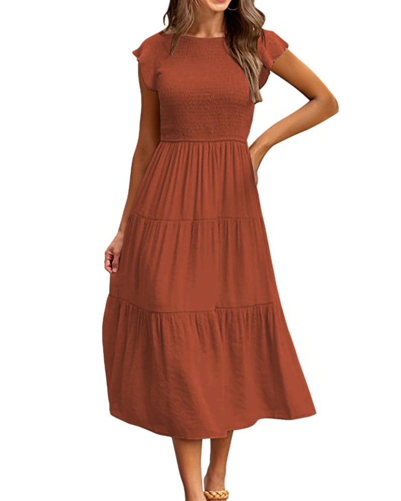 Rochie Plinky pentru femei – Rochie de vară cu volane, talie elastică, croială în A, lungime medie
