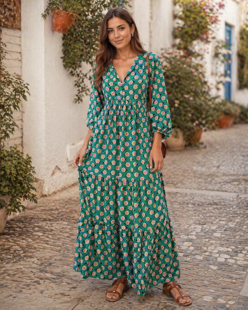 Ρόμπα Rina Boho Femme – Φλοράλ Σχέδιο, V Λαιμόκοψη & Αέρινες Φουσκωτές Μανίκες Καλοκαίρι