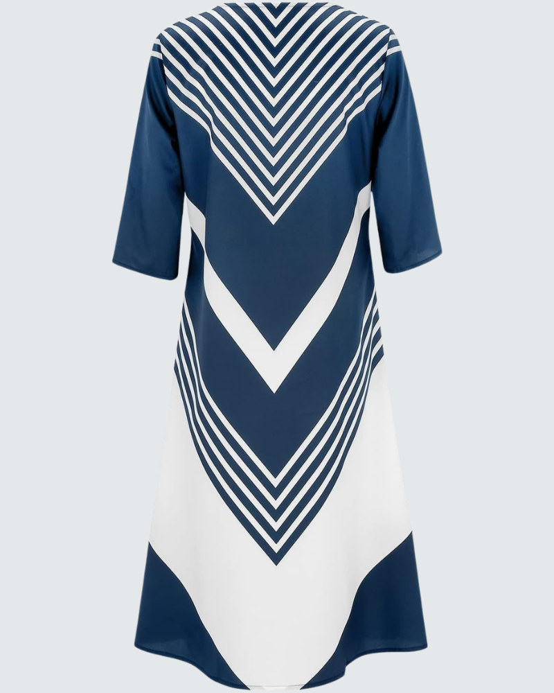 Rochie midi de damă Jerlie cu flori – decolteu în V cu nasturi, mâneci scurte, buzunare, vară