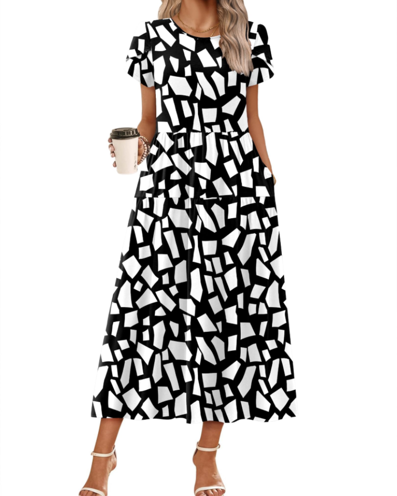 Nélyane Robe Maxi Femme – Robe Fluide Trapèze à Taille Haute avec Poches