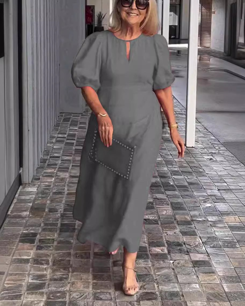 Vestido Midi Rosenda para Mulher – Vestido Elegante Fluido com Mangas 3/4 e Estilo Chic