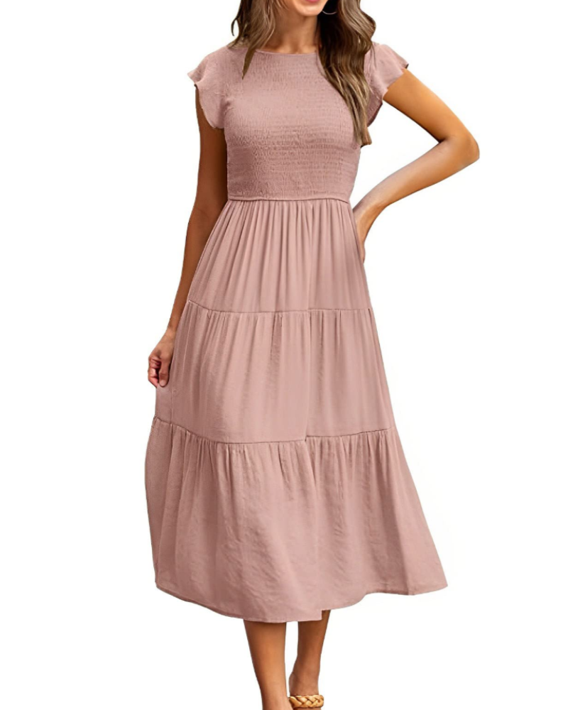 Rochie Plinky pentru femei – Rochie de vară cu volane, talie elastică, croială în A, lungime medie