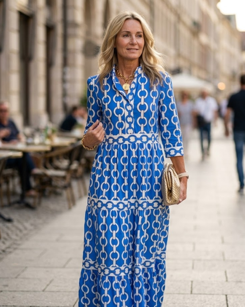Vestido Midi Juliette para Mujer – Vestido Estampado de Cadenas, Corte Elegante y Estilo Moderno