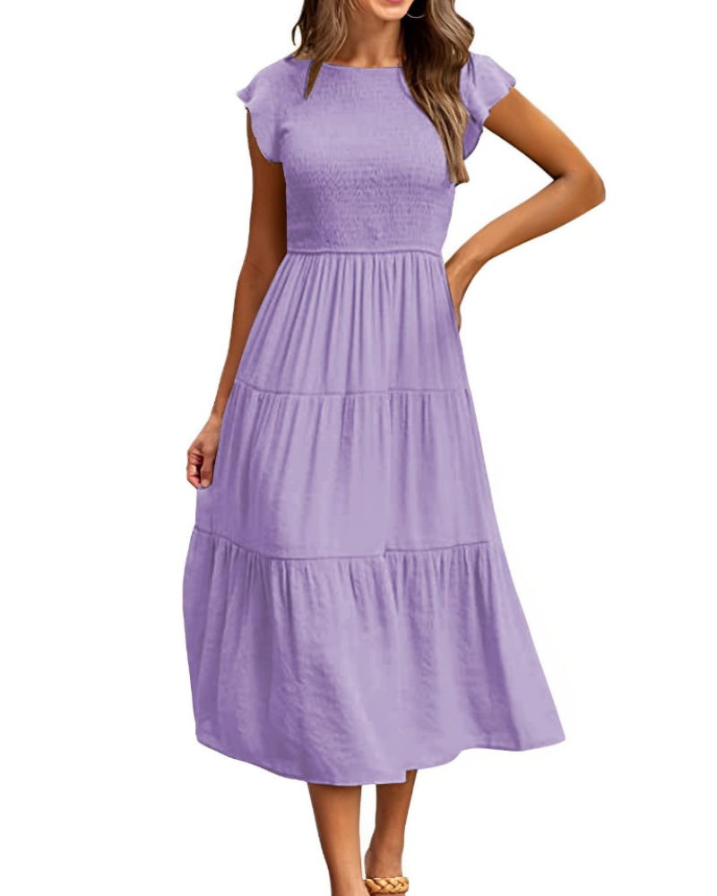 Rochie Plinky pentru femei – Rochie de vară cu volane, talie elastică, croială în A, lungime medie