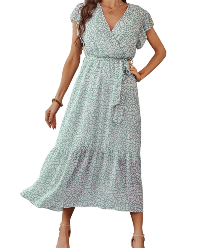 Anita Abito Maxi Donna – Abito Bohemien Fiorito Scollo a V Volant Cintura Estate