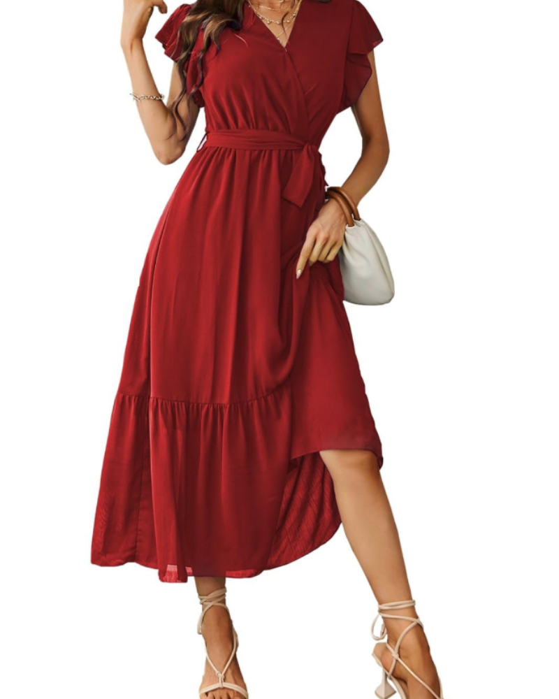Anita Abito Maxi Donna – Abito Bohemien Fiorito Scollo a V Volant Cintura Estate
