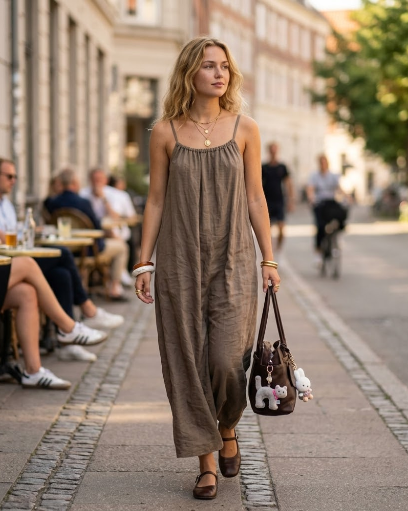Luna Kleid Maxi Damen – Kleid mit offenem Rücken, feinen Trägern, Leinenoptik, Sommer Bohème