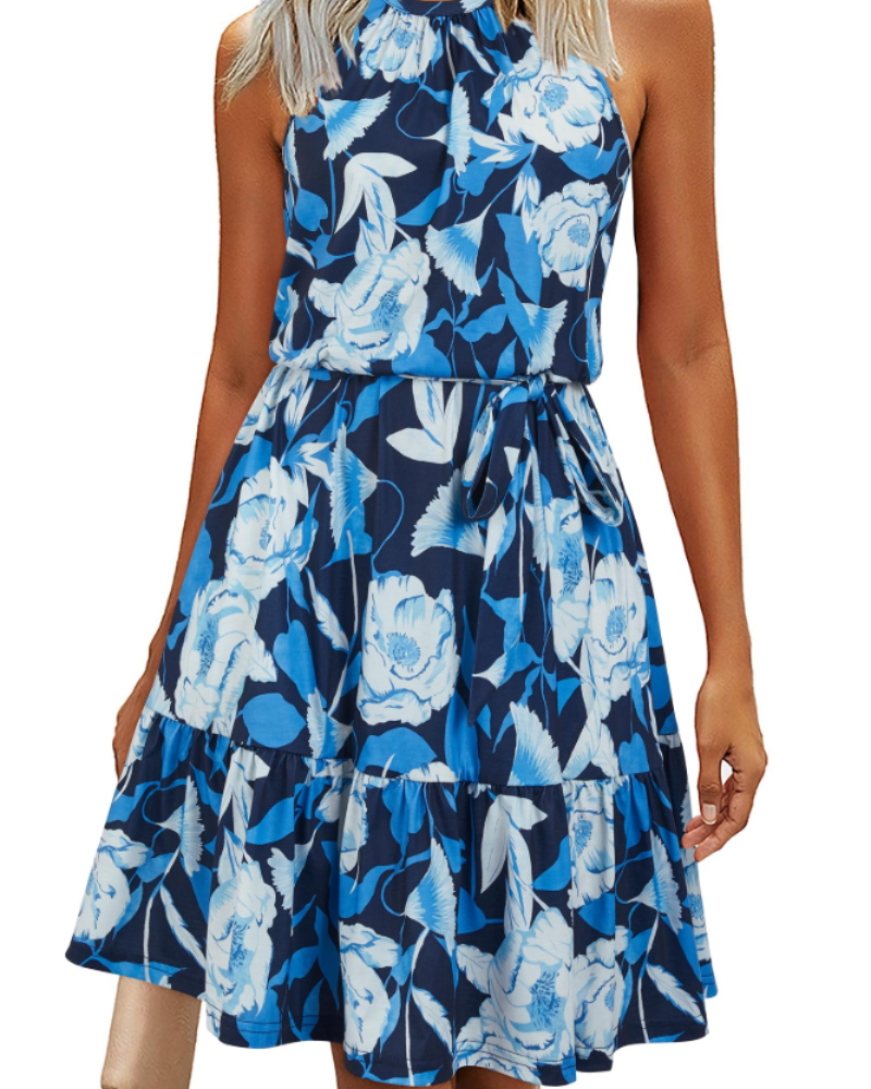 Vestido Sophie para mujer – Vestido de verano con espalda descubierta, línea A, fluido, con volantes y bolsillos, elegante