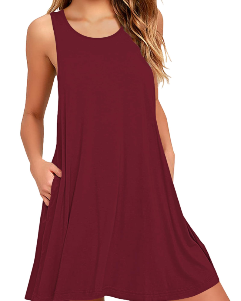 Rina Abito Donna – Abito Canotta Estivo Fluido Senza Maniche A-Line Con Tasche Casual