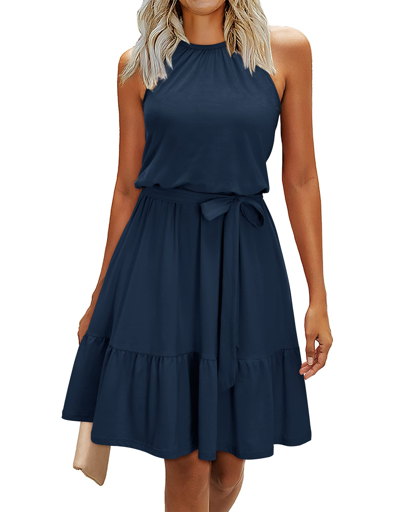Vestido Sophie para mujer – Vestido de verano con espalda descubierta, línea A, fluido, con volantes y bolsillos, elegante