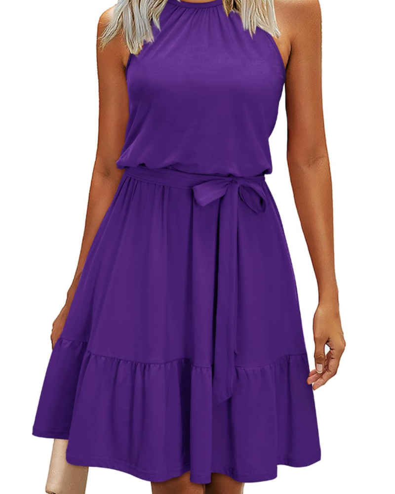 Vestido Sophie para mujer – Vestido de verano con espalda descubierta, línea A, fluido, con volantes y bolsillos, elegante