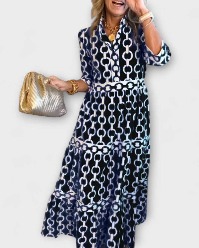 Vestido Midi Juliette para Mujer – Vestido Estampado de Cadenas, Corte Elegante y Estilo Moderno