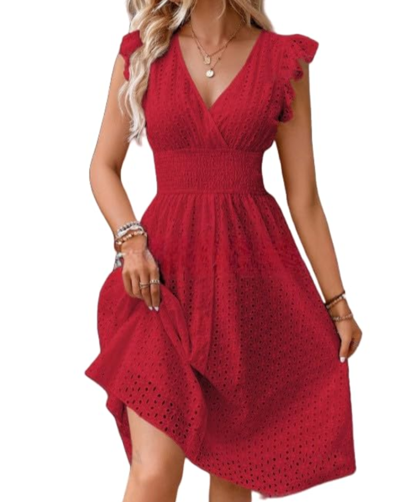 Rochie Camélia Bohème pentru femei – Rochie cu decolteu în V, volane, croială evazată fluidă și elegantă