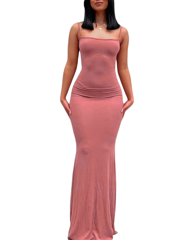 Aled Robe Femme – Bodycon Maxi Col V Bretelles Fines, Coupe Moulante Élégante Soirée
