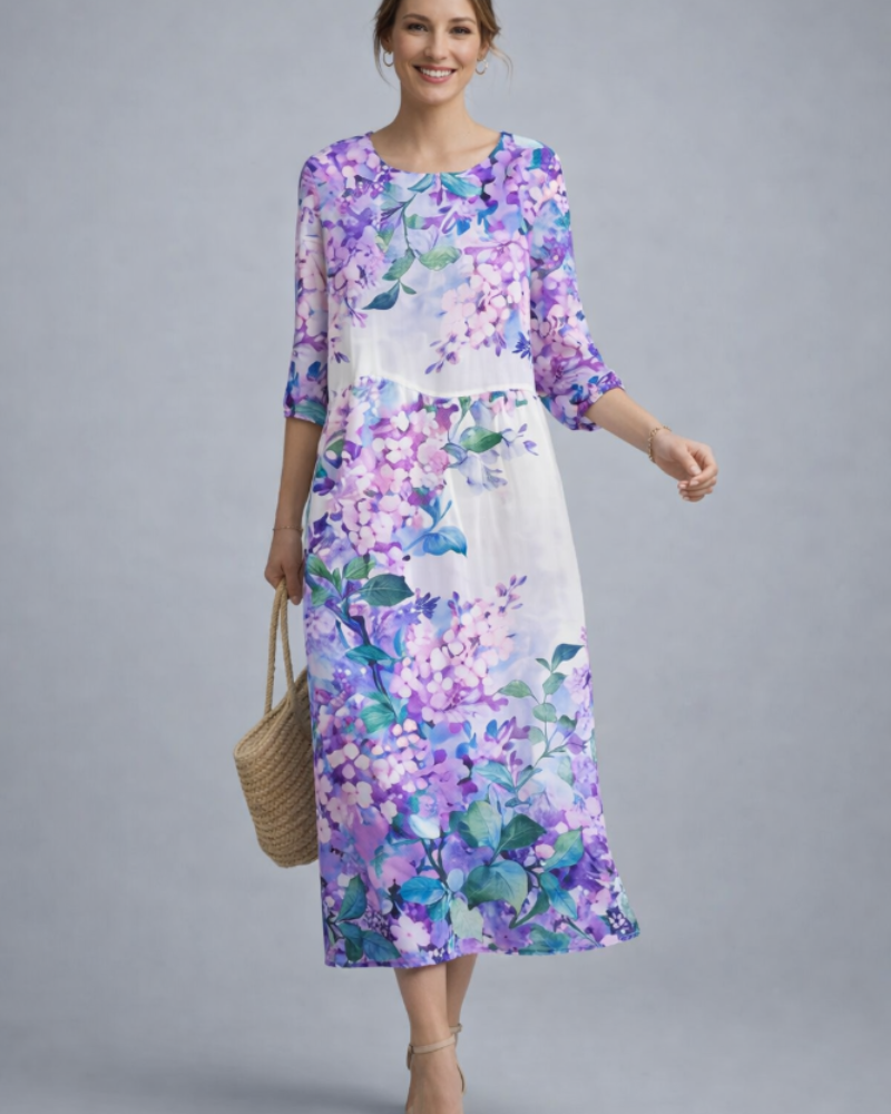 Vestido Paloma Feminino Elegante – Vestido Floral em Algodão, Corte Que Valoriza & Estilo Intemporal