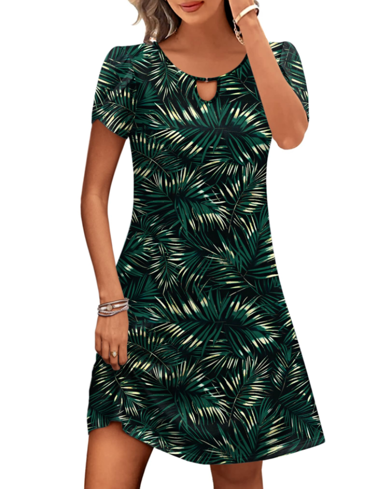 Sendre Damenkleid – Fließendes A-Linien-T-Shirt-Kleid mit Blumenmuster und Taschen, lässig für den Sommer
