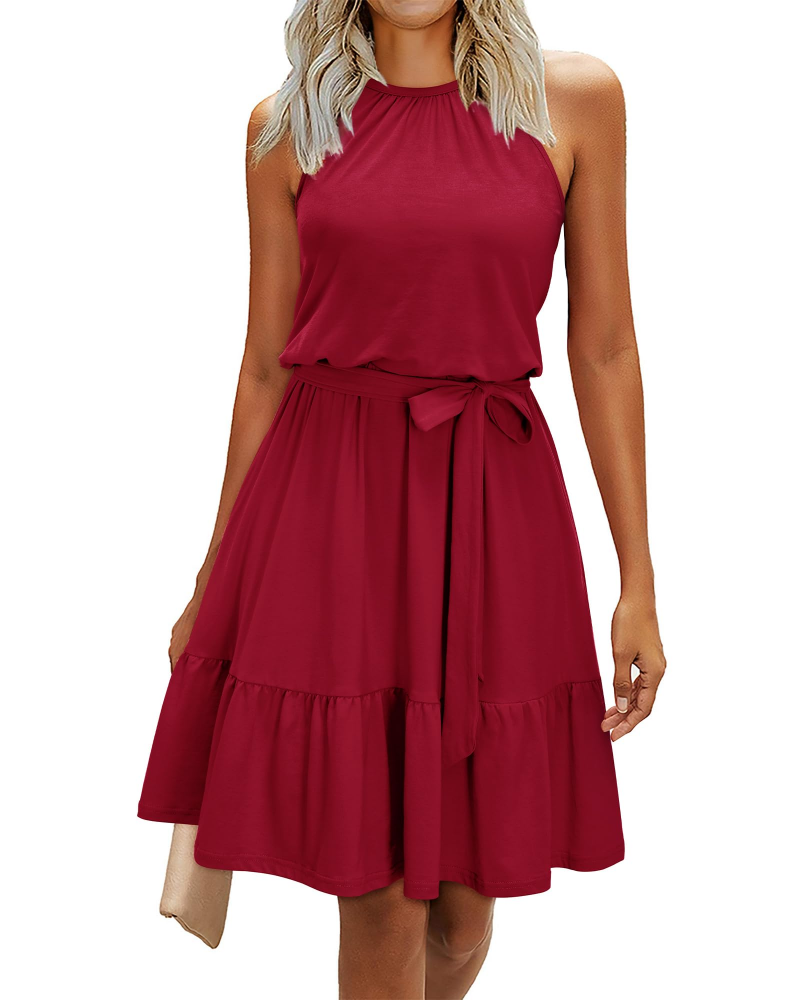 Vestido Sophie para mujer – Vestido de verano con espalda descubierta, línea A, fluido, con volantes y bolsillos, elegante
