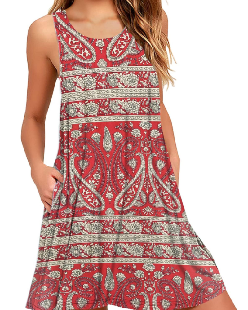 Rina Abito Donna – Abito Canotta Estivo Fluido Senza Maniche A-Line Con Tasche Casual