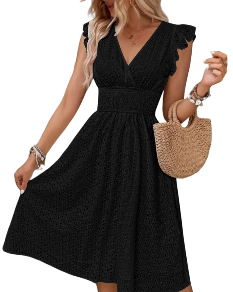 Rochie Camélia Bohème pentru femei – Rochie cu decolteu în V, volane, croială evazată fluidă și elegantă