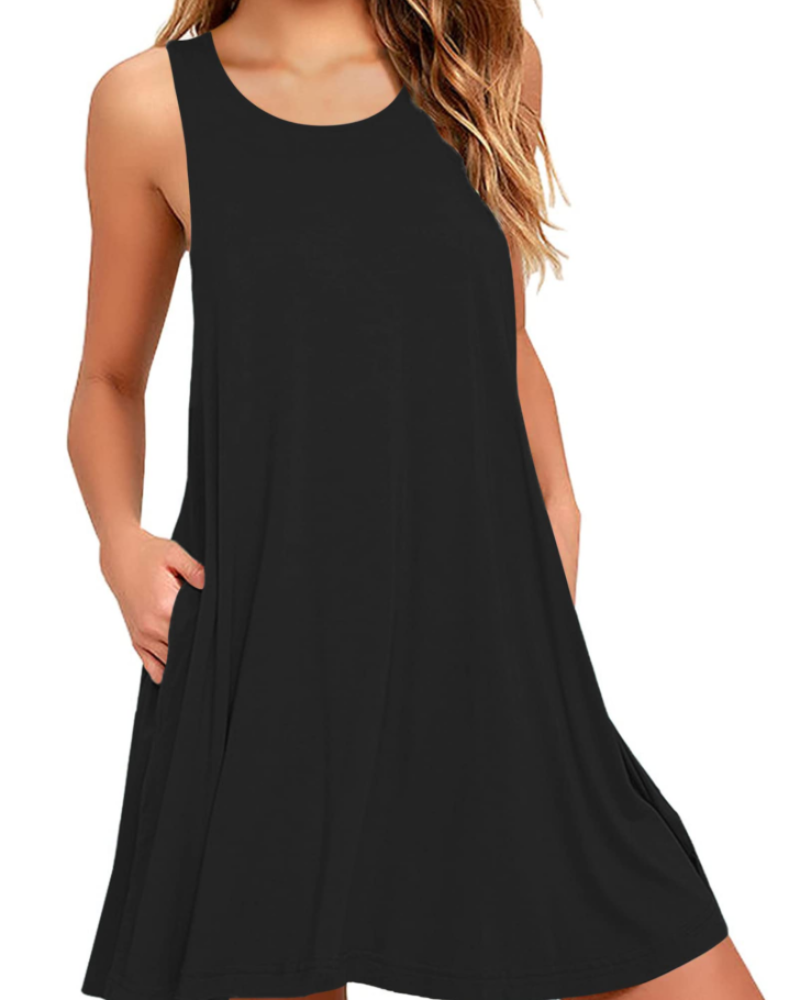 Rina Abito Donna – Abito Canotta Estivo Fluido Senza Maniche A-Line Con Tasche Casual