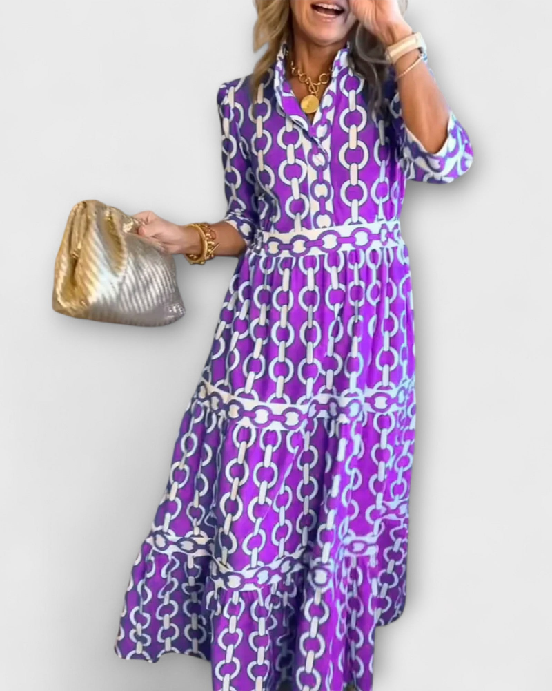 Vestido Midi Juliette para Mujer – Vestido Estampado de Cadenas, Corte Elegante y Estilo Moderno