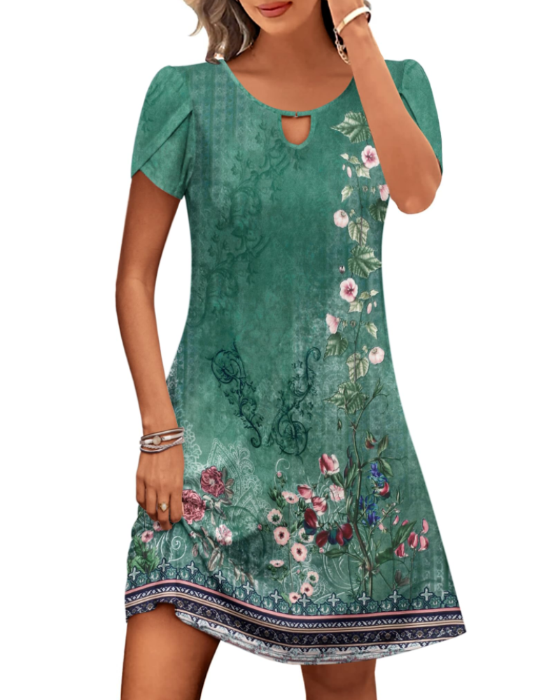 Sendre Damenkleid – Fließendes A-Linien-T-Shirt-Kleid mit Blumenmuster und Taschen, lässig für den Sommer