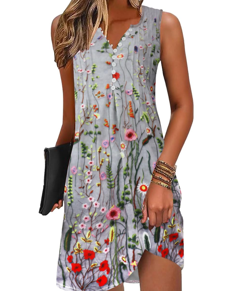 Vestido de Verão Inès para Mulher – Vestido Boémio com Decote em V, Estampado Floral, Corte em A e Estilo Descontraído