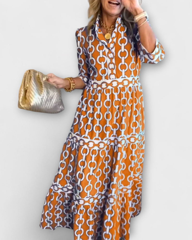 Vestido Midi Juliette para Mujer – Vestido Estampado de Cadenas, Corte Elegante y Estilo Moderno