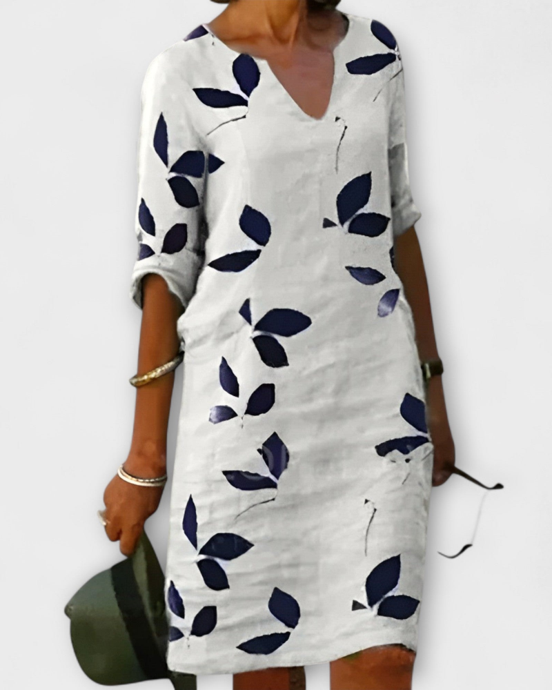 Vestido Madie para Mujer Elegante – Vestido Fluido con Estampado de Hojas, Corte Favorecedor y Cómodo