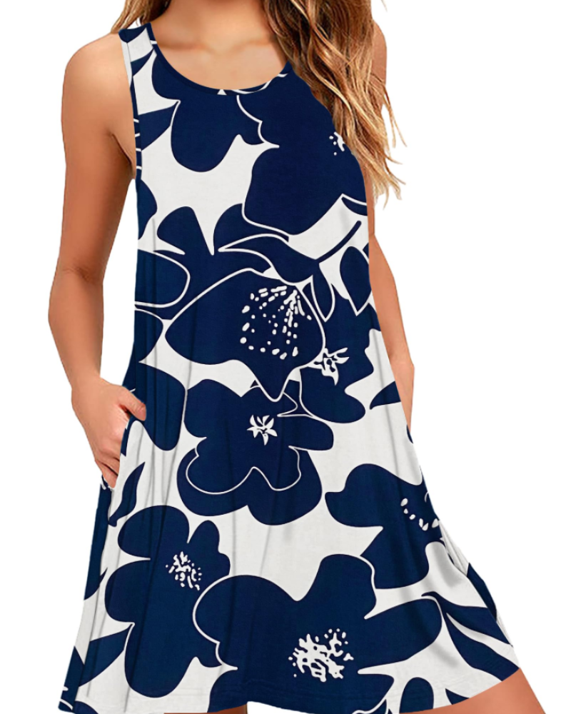 Rina Abito Donna – Abito Canotta Estivo Fluido Senza Maniche A-Line Con Tasche Casual