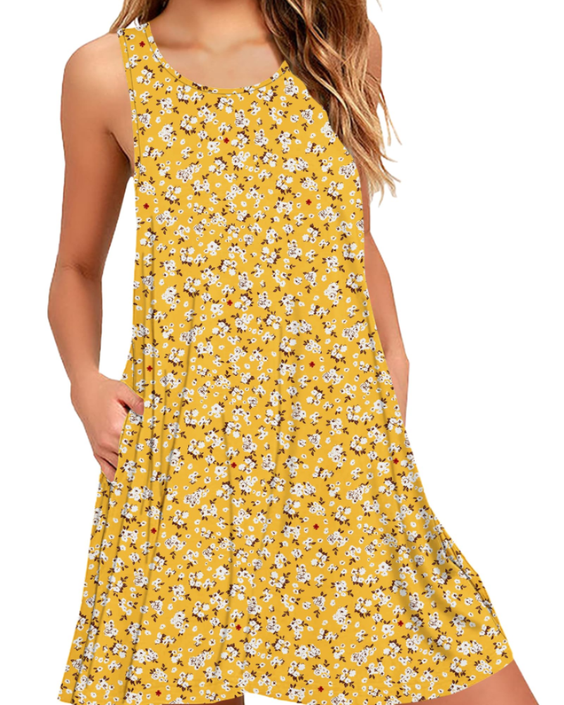 Rina Abito Donna – Abito Canotta Estivo Fluido Senza Maniche A-Line Con Tasche Casual