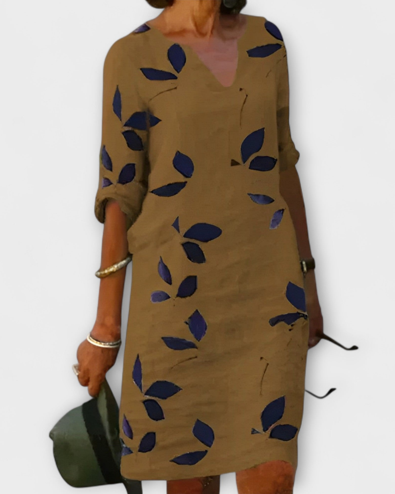 Vestido Madie para Mujer Elegante – Vestido Fluido con Estampado de Hojas, Corte Favorecedor y Cómodo
