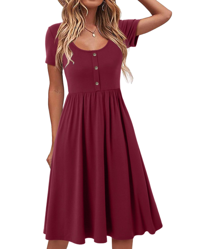Maloi Robe Femme – Col Rond, Coupe A-Line Midi & Taille Élastique avec Poches Été
