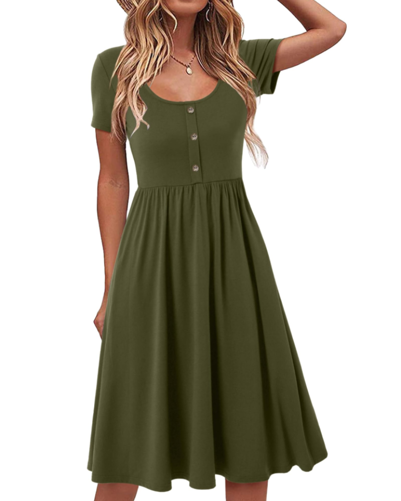 Maloi Robe Femme – Col Rond, Coupe A-Line Midi & Taille Élastique avec Poches Été