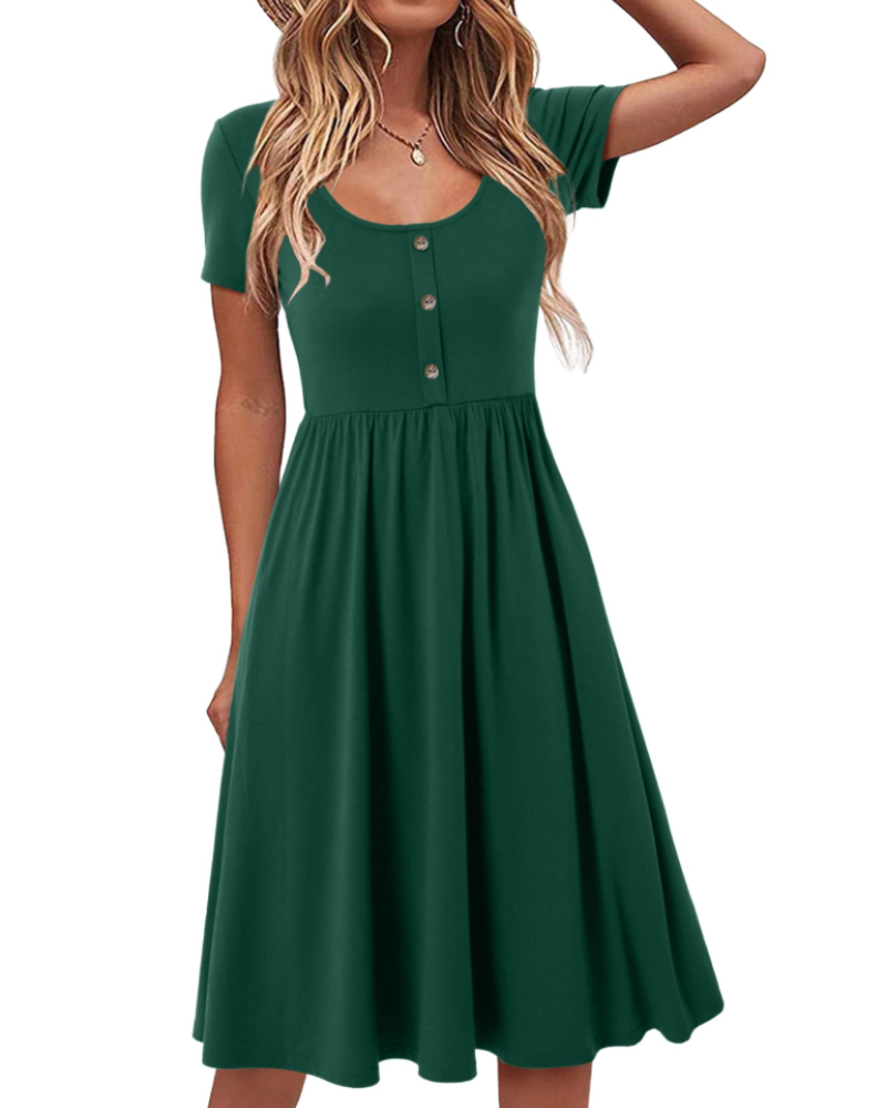 Maloi Robe Femme – Col Rond, Coupe A-Line Midi & Taille Élastique avec Poches Été