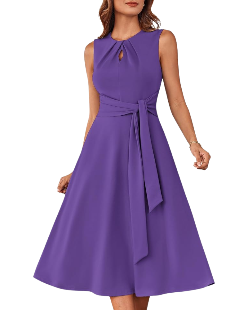 Indie Midi Dress for Women – A-Line Cut, Sleeveless & Belted with Elegant Pockets