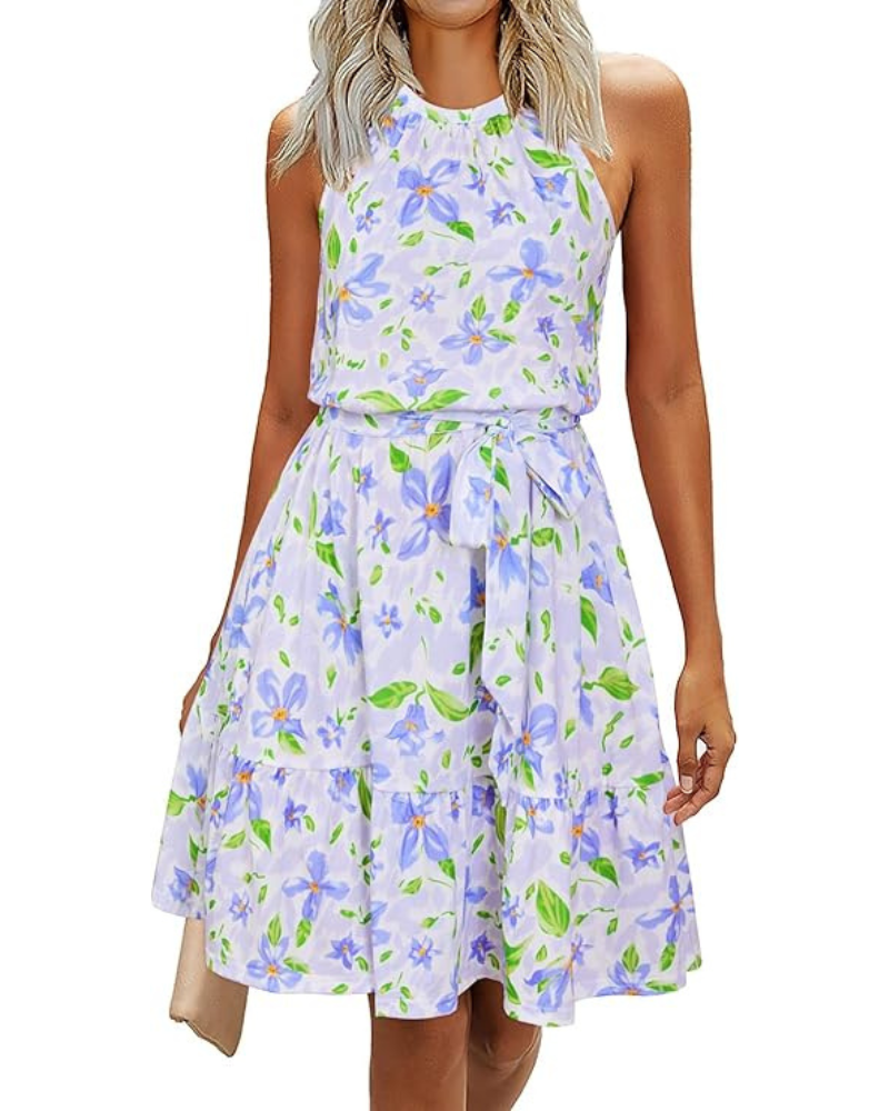 Bloom Bata Mujer – Cuello Halter, Estampado Floral y Bolsillos Corte A-Line Largo a la Rodilla
