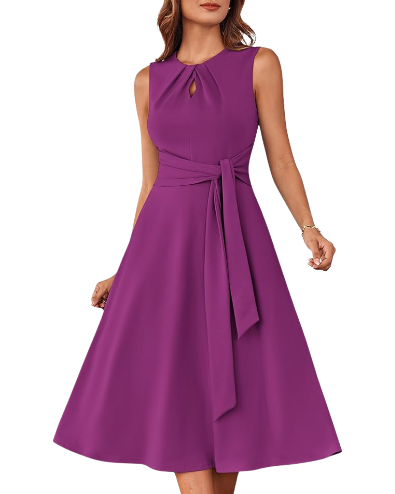 Indie Midi Dress for Women – A-Line Cut, Sleeveless & Belted with Elegant Pockets