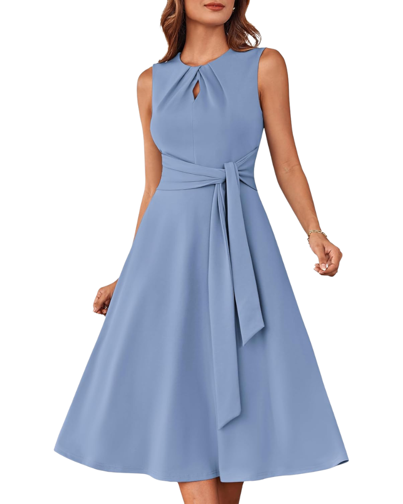 Indie Midi Dress for Women – A-Line Cut, Sleeveless & Belted with Elegant Pockets