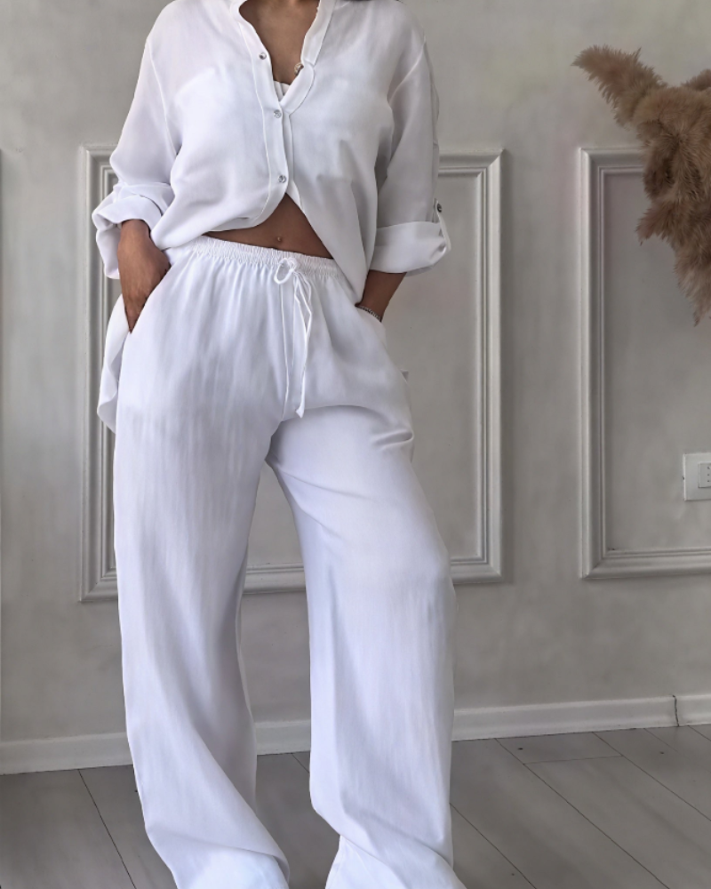 Léonsia női szett – 2 darabos készlet, ing és bő szárú nadrág, casual chic stílusban