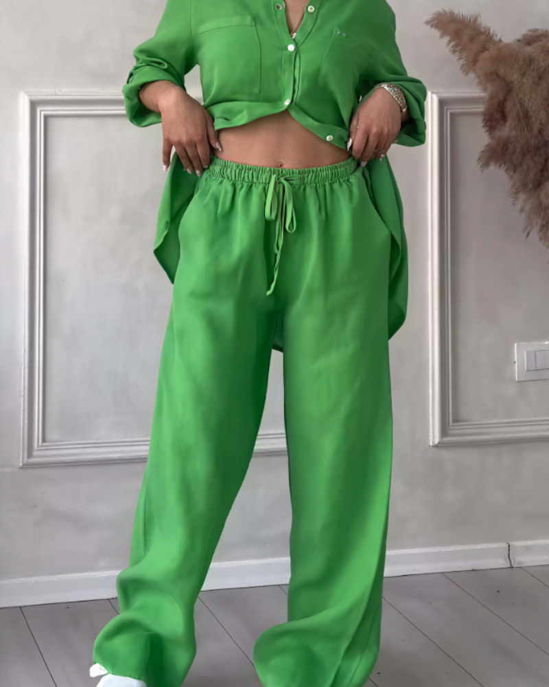 Léonsia női szett – 2 darabos készlet, ing és bő szárú nadrág, casual chic stílusban