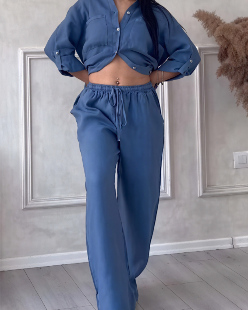 Léonsia női szett – 2 darabos készlet, ing és bő szárú nadrág, casual chic stílusban