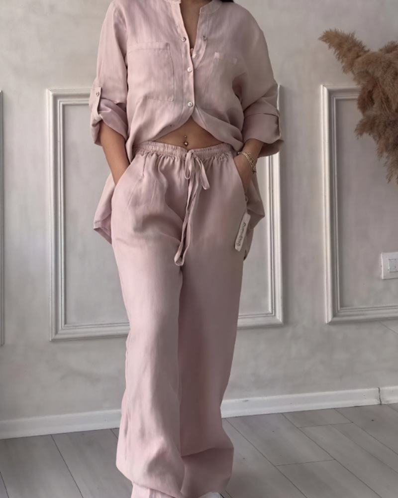 Léonsia női szett – 2 darabos készlet, ing és bő szárú nadrág, casual chic stílusban