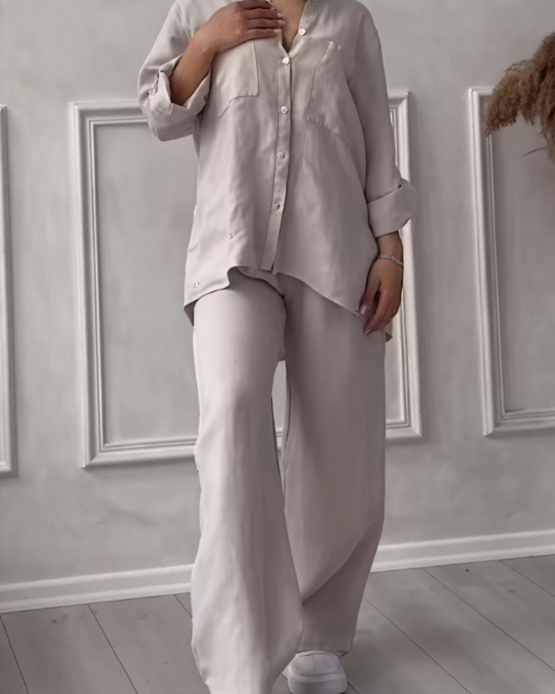 Léonsia női szett – 2 darabos készlet, ing és bő szárú nadrág, casual chic stílusban
