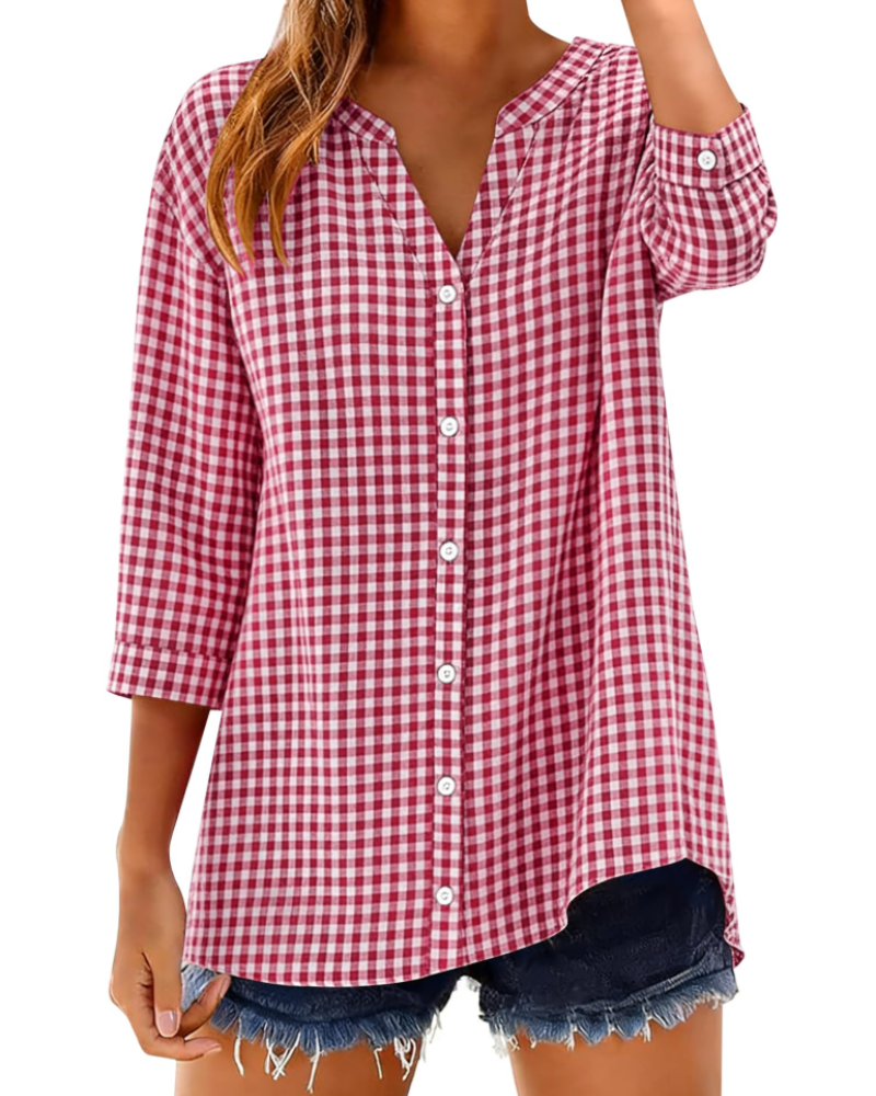 Soléane Camicia da donna – Camicetta in cotone a quadri o a righe con maniche a 3/4