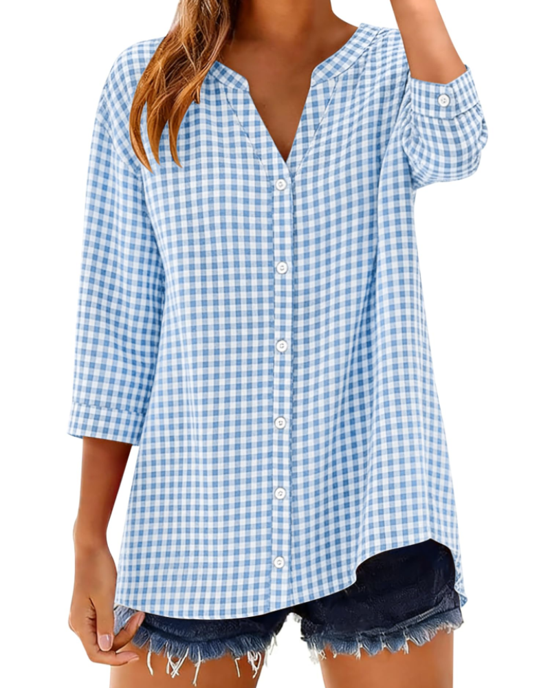 Soléane Camicia da donna – Camicetta in cotone a quadri o a righe con maniche a 3/4