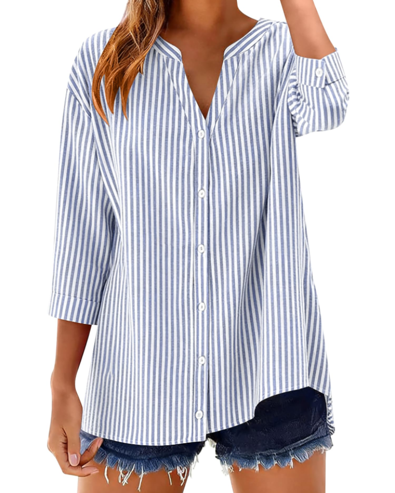 Soléane Camicia da donna – Camicetta in cotone a quadri o a righe con maniche a 3/4