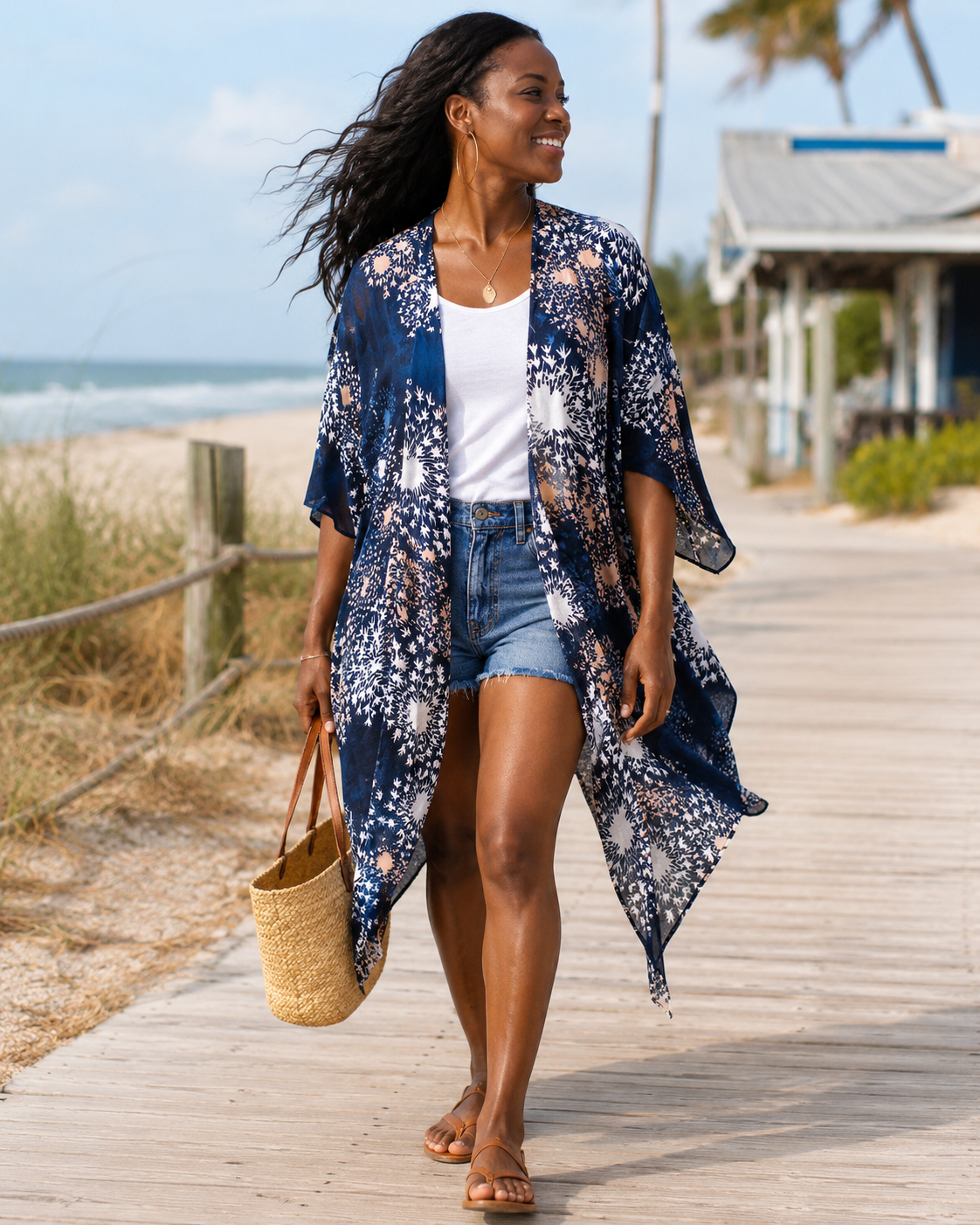 Orélisse Kimono Femme en Mousseline – Cache-Maillot Fleuri Bohème Léger