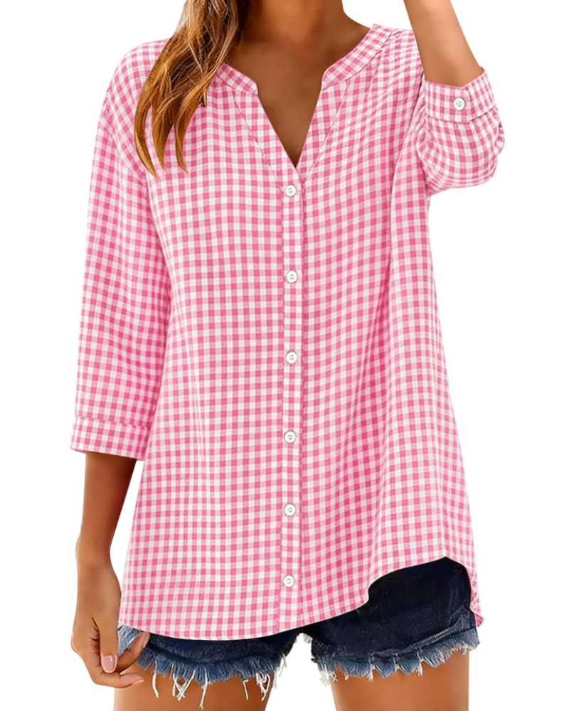 Soléane Camicia da donna – Camicetta in cotone a quadri o a righe con maniche a 3/4